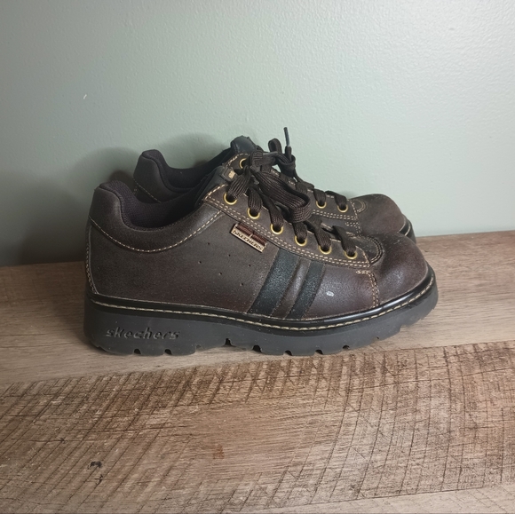 Skechers Shoes - Skechers Womens Y2K Chunky Oxford Sneakers 7.5 Brown Leather Suede Grunge